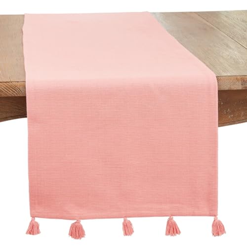 Fennco Styles Pink Tassel Cotton Table Runner 16”W x 72" L - Solid Color Woven Table Cover for Home Décor, Dining Table, Banquets, Holidays and Special Occasions