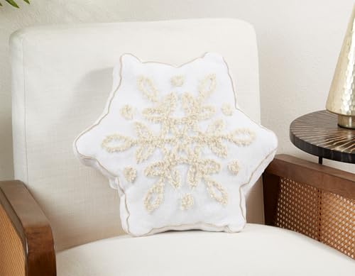 Fennco Styles Embroidered Snowflake Throw Pillow 16" W x 18" L - White Holiday Accent Pillow for Christmas, Couch, Bedroom, Living Room and Office Décor