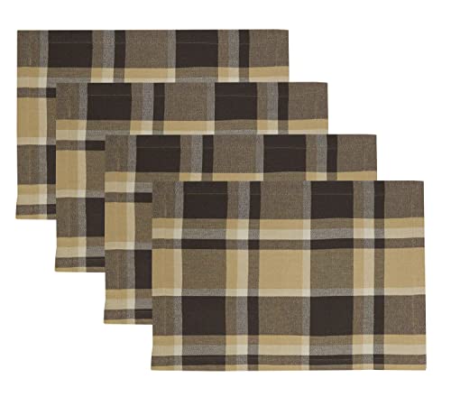 Fennco Styles Classic Plaid Design 100% Cotton Placemats 14" W x 20" L, Set of 4 - Brown Table Mats for Dining Table, Banquets, Holiday Season, Christmas and Special Occasion