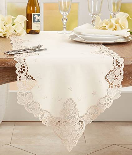 Fennco Styles Elegant Lace Design Tablecloth 67 x 102 Inch - White Vintage Table Cover for Everyday Use, Banquets, Weddings, Holidays and Special Occasions