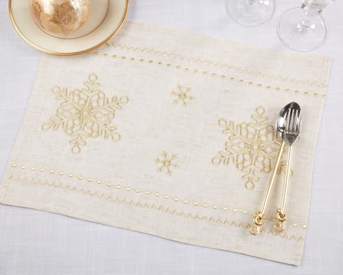 Fennco Styles Metallic Gold Embroidered Snowflake Christmas Table Runner 16" W x 72" L