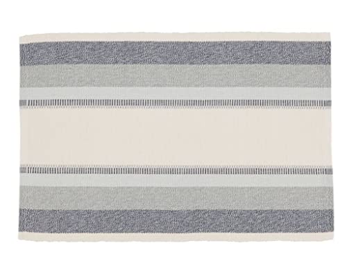 Fennco Styles Ribbed Design Classic Striped Cotton Table Runner 14" W x 72" L - Blue Woven Table Cover for Home, Dining Table, Banquets, Holidays and Special Occasions