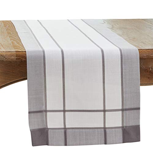 Fennco Styles Neutral Banded Border Design Table Runner - Decorative Table Cover for Everyday Use, Dining Table Décor, Banquets, Family Gatherings and Special Occasions