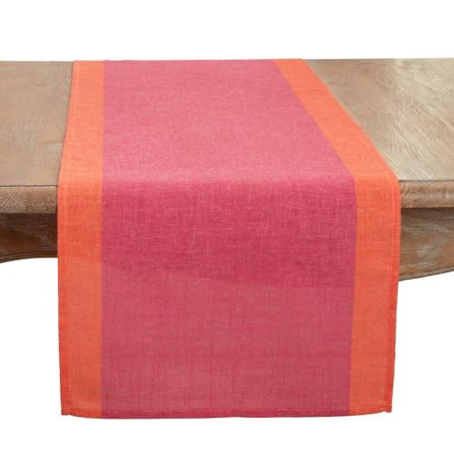 Fennco Styles Color Block Design Linen Blend Table Runner 16" W x 72" L