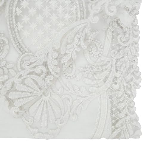 Fennco Styles Embroidered Lace Design Table Runner 16" W X 54" L - White Charming Table Cover for Everyday Use, Banquets, Weddings and Special Occasions