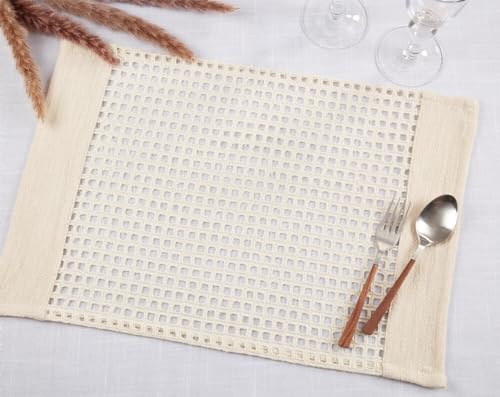 Fennco Styles Airy Net Design Cotton Table Runner 16" W x 72" L - Ivory Hollow Pattern Table Cover for Dining Room, Banquets, Family Gatherings, and Holidays