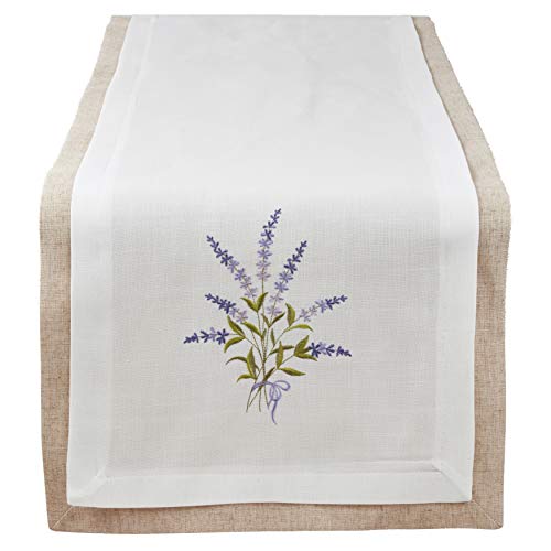 Fennco Styles Lavandula Collection Country Double Layer Lavender Design Linen Blend Table :Linens – Ivory Table Linens for Banquets, Wedding, Special Events and Home Décor