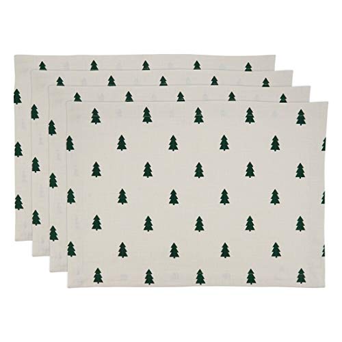 Fennco Styles Christmas Tree Cotton Table Runner 14" W x 72" L - Ivory Holiday Table Cover for Home Décor, Everyday Use, Banquet, Family Gathering and Special Occasion