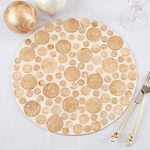 Fennco Styles Circles Capiz Design Placemat 15" Round, 1-Piece – Gold Elegant Table Mat for Home, Dining Room Décor, Banquets, Indoor & Outdoor and Special Events