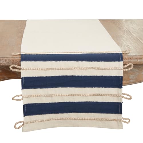 Fennco Styles Rope Appliqué Cotton Table Runner 16" W x 72" L – Navy Blue Nautical Inspired Table Cover for Home, Dining Room, Banquets, Holidays and Special Events