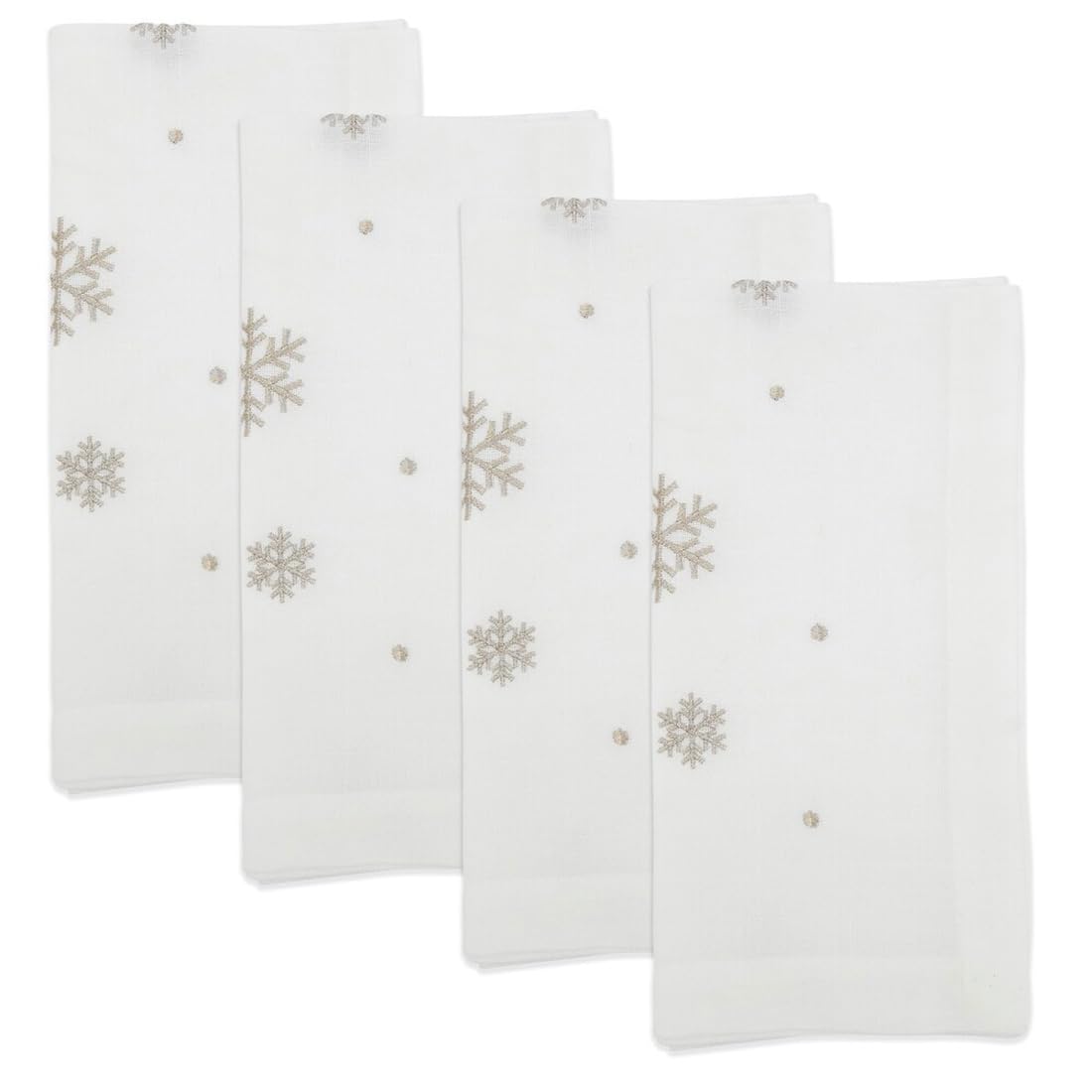 Fennco Styles Shimmer Embroidered Snowflake Holiday Cloth Napkins 20" W x 20" L, Set of 4