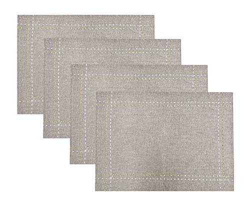 Fennco Styles Anais Embroidered Silver and Gold Line Cotton Table Runner and Placemat