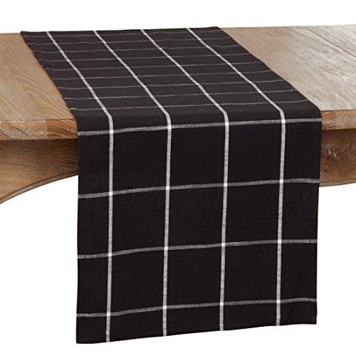 Fennco Styles Classic Large Plaid Cotton Table Runner 16" W x 72" L - Black Table Cover for Christmas, Holiday, Dining Table, Banquets and Special Occasion