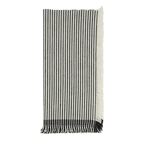 Fennco Styles Stripe Design Cotton Table Runner 16" W x 72" L - Black & White Woven Fringed Table Cover for Home Décor, Dining Table, Banquet, Family Gathering and Special Occasion