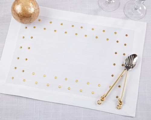 Fennco Styles Classic Embroidered Polka Dot Table Runner 16" W x 72" L - Gold Table Cover for Home Décor, Everyday Use, Christmas, Banquets and Special Events