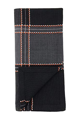 Fennco Styles Holiday Plaid Stitched Cotton Table Runner 16" W x 72" L - Black Table Cover for Home, Dining Table, Banquets, Family Gathering and Special Occasion