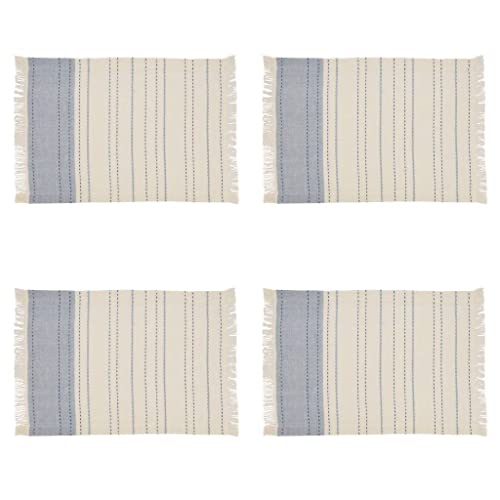 Fennco Styles Dobby Striped Cotton Fringe Table Runner 14" W x 72" L - Blue Line Design Table Cover for Home Décor, Holiday, Banquet, Family Gathering and Special Occasion