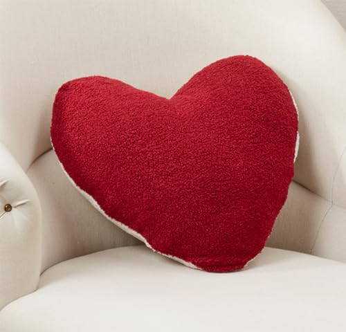 Fennco Styles Reversible Heart Shaped Poly Filled Throw Pillow 15" W X 16" L - Red & White Plush Accent Cushion for Home, Holidays, Office and Valentine's Day Décor