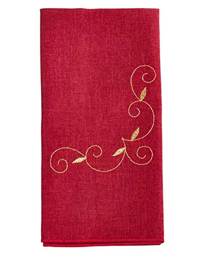 Fennco Styles Holiday Embroidered Bordered Design Tablecloth - Red Table Cover for Home Décor, Christmas, Banquets and Special Events