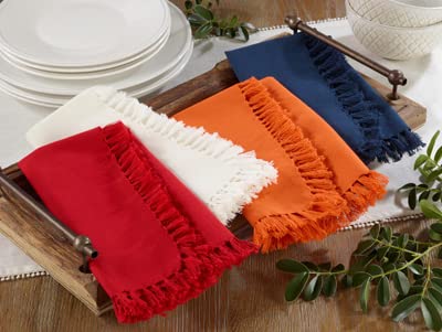 Fennco Styles Lizette Fringed Festive Cotton Napkins 20-inch Square, Set of 4