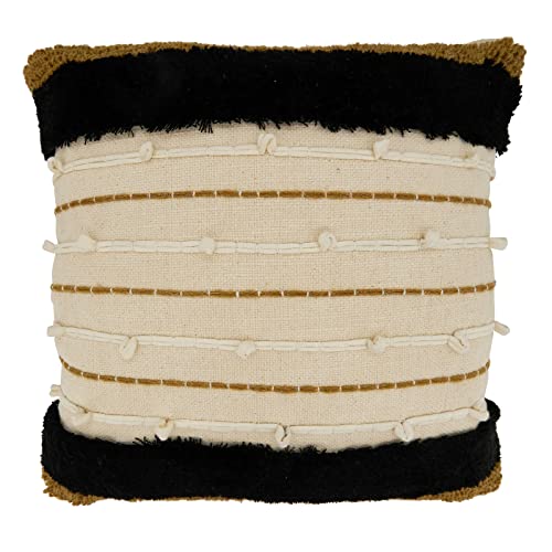 Fennco Styles Embroidered Stripe Cotton Decorative Throw Pillow 20" W X 20" L – Gold Textured Cushion for Couch, Sofa, Bedroom, Office and Living Room Décor