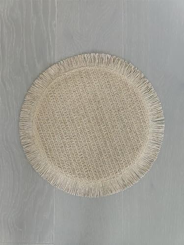 Fennco Styles Woven Round Fringe Solid Color Placemats 14" Round, Set of 4