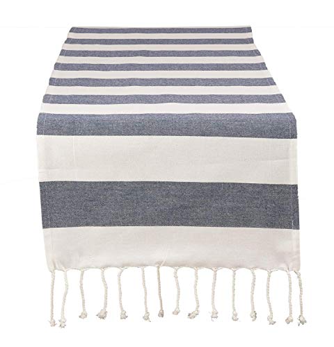 Fennco Styles Cabana Collection Nautical Striped Tassel 100% Pure Cotton 16 x72 Inch Table Runner - Variety Color Table Runner for Wedding Banquets, Family Dinner, Special Events and Home Décor