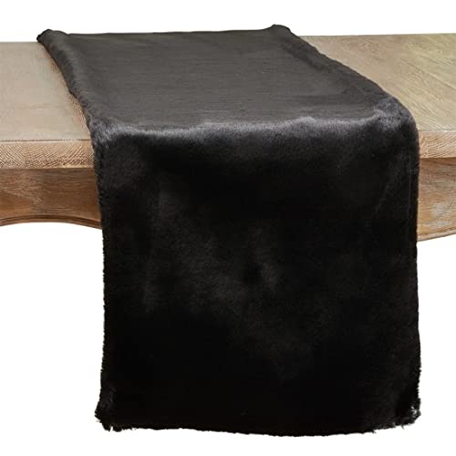 Fennco Styles Modern Solid Faux Rabbit Fur Table Runner 14" W x 72" L – Black Plush Table Cover for Dining Room, Banquets, Family Gatherings, Holidays, Special Events and Home Décor