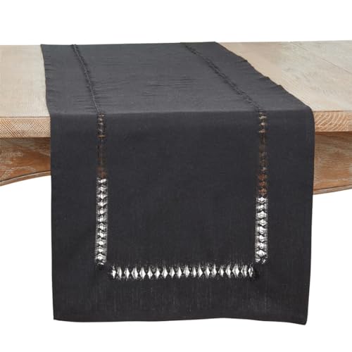 Fennco Styles Classic Solid Color Hemstitch Cotton Table Runner 16" W x 72" L - Black Everyday Table Cover for Home Décor, Dining Table, Banquet, Family Gathering, and Special Occasions