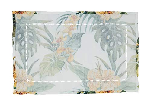 Fennco Styles Tropical Flower Hemstitch Table Runner 16" W x 72" L - Multicolored Rectangular Table Cover for Home, Dining Table, Banquet, Family Gathering