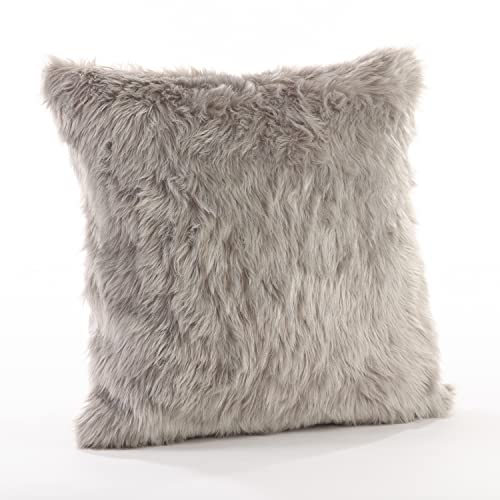 Fennco Styles Faux Fur Filled Decorative Throw Pillow 20" W x 20" L – Grey Cushion for Home, Couch, Bedroom, Office Décor and Special Occasion