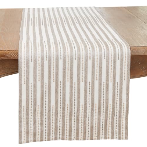 Fennco Styles Stitched Stripe 100% Cotton Table Runner 16" W x 72" L - Ivory Soft Table Cover for Home Décor, Dining Table, Banquets, Family Gatherings and Special Events