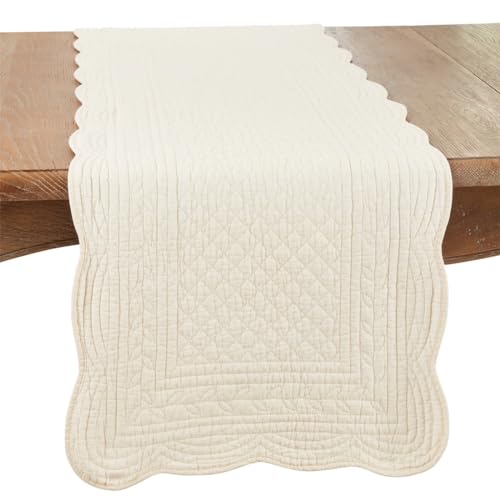 Fennco Styles White Quilted Table Runner 16" W x 72" L - 100% Cotton Woven Table Cover for Home Décor, Dining Table, Banquets, Family Gathering and Special Events