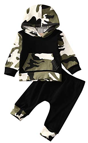 stylesilove Infant Baby Boy Camouflage Hoodie Top with Front Pocket and Pants 2pcs Outfits