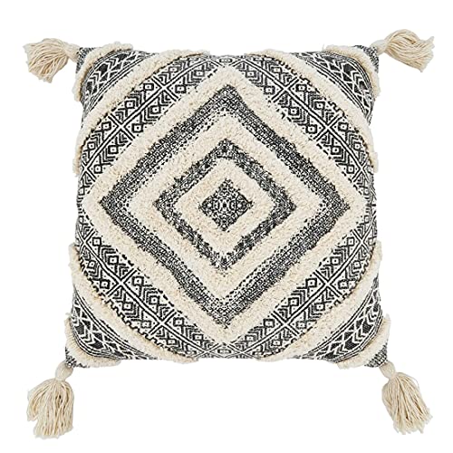 Fennco Styles Handmade Tufted Diamond Block Print Cotton Decorative Throw Pillow Cover 20" W x 20" L - Black Square Cushion Case for Home, Couch, Bedroom, Living Room and Office Décor