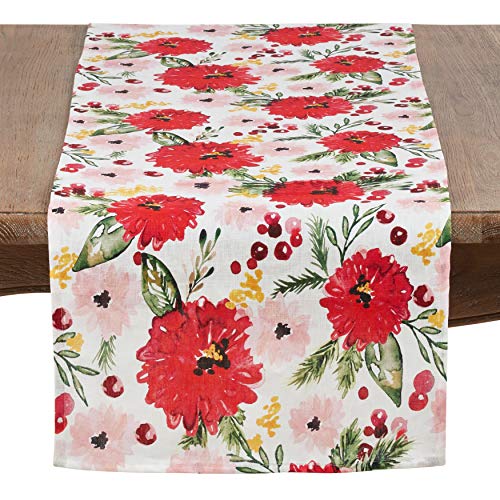 Fennco Styles Beautiful Holiday Wild Floral 100% Linen Tabletop Collection (Holiday Floral, 16"x72" Table Runner)