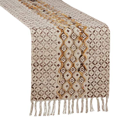 Fennco Styles Geometric Embroidered Modern Cotton Rectangular Table Runner – 16" W x 72" L Natural Table Cover for Home Décor, Dining Table, Banquets, Holidays and Special Occasions