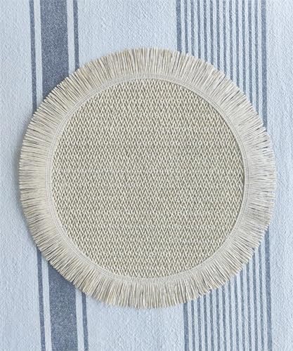 Fennco Styles Woven Round Fringe Solid Color Placemats 14" Round, Set of 4