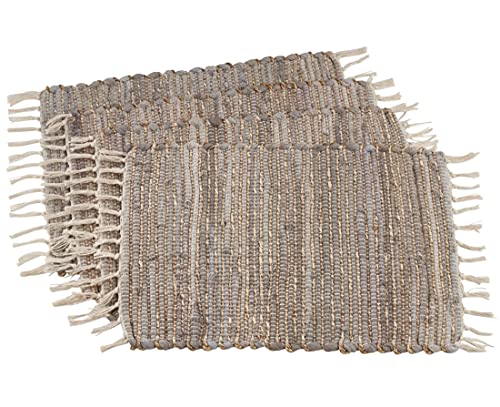 Fennco Styles Chindi Cotton Jute Table Runner with Fringe 16 x 72 Inch - Blue-Grey Table Cover for Home, Dining Room, Banquets, Family Gathering and Special Occasion
