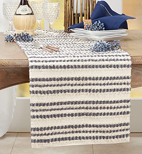 Fennco Styles Woven Striped Cotton Table Runner 16" W x 72" L - Black & White Table Cover for Home Décor, Dining Table, Banquets, Family Gathering and Special Events