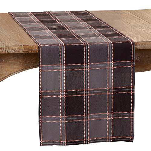 Fennco Styles Holiday Plaid Stitched Cotton Table Runner 16" W x 72" L - Black Table Cover for Home, Dining Table, Banquets, Family Gathering and Special Occasion