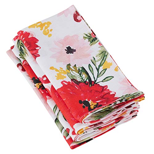 Fennco Styles Beautiful Holiday Wild Floral 100% Linen Tablecloth (Holiday Floral, 20"x20" Napkin-Set of 4)