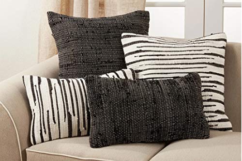 Fennco Styles Unique Chindi Design 100% Cotton Decorative Throw Pillow - Black Accent Pillow for Home, Couch, Living Room and Office Décor