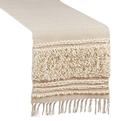 Fennco Styles Applique Knot Design Cotton 16”x72” Rectangular Table Runner – Ivory Table Cover for Home Décor, Dining Table, Banquets, Holidays and Special Occasions