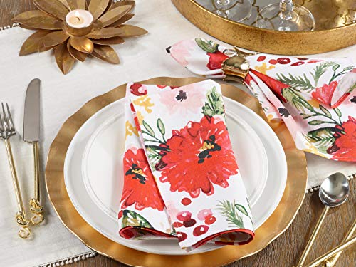 Fennco Styles Beautiful Holiday Wild Floral 100% Linen Tablecloth (Holiday Floral, 20"x20" Napkin-Set of 4)