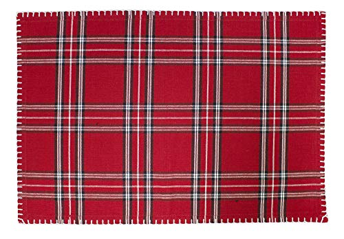 Fennco Styles Contemporary Plaid Whip Stitched Flange 100% Pure Cotton Table Linens – Red Table Linens for Christmas Banquets, Family Gathering, Special Events and Home Décor