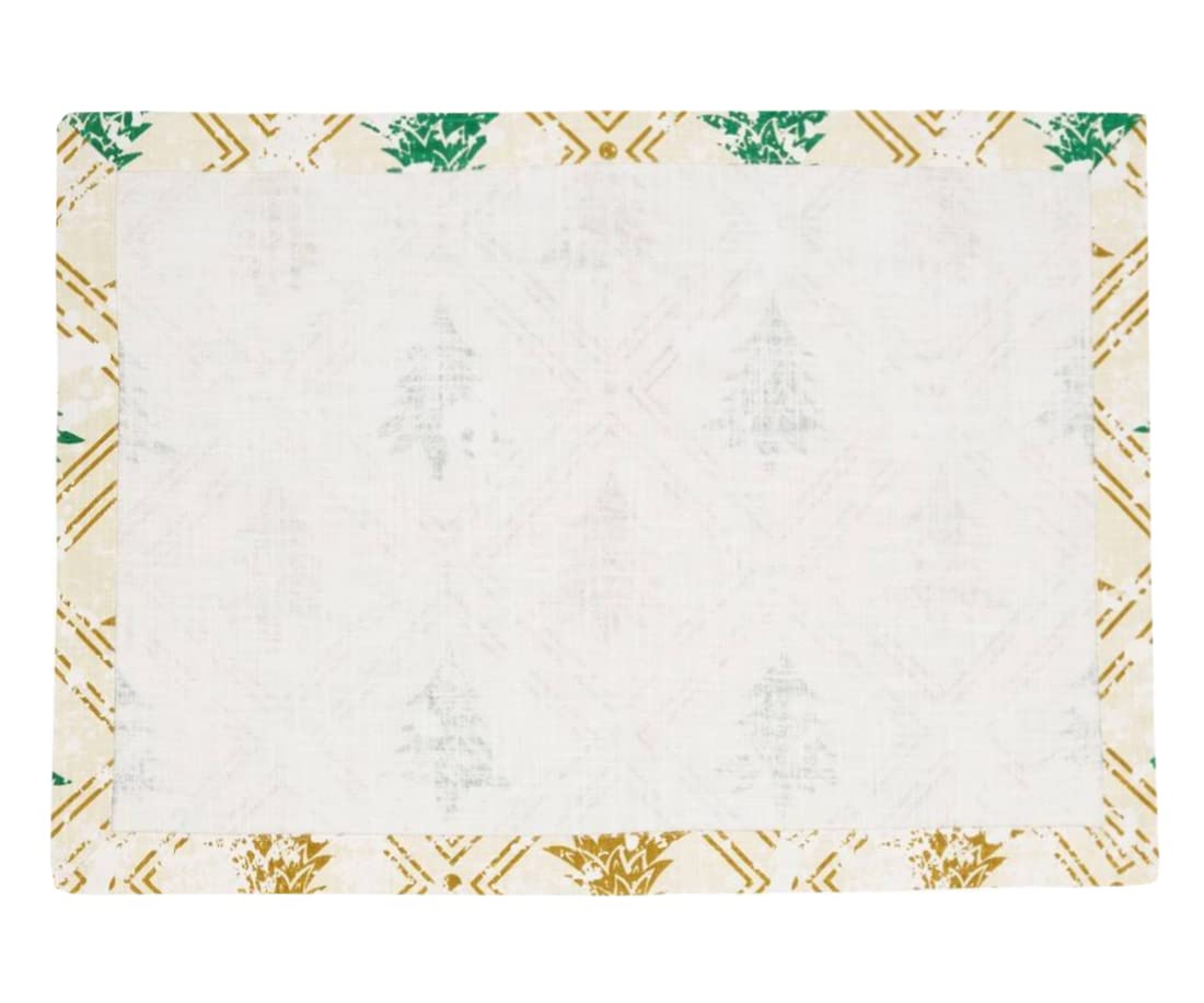 Fennco Styles Christmas Trees Cotton Table Runner 14" W x 72" L - Gold & Green Winter Tree Table Cover for Home, Dining Room, Holiday Décor, Banquets and Special Events