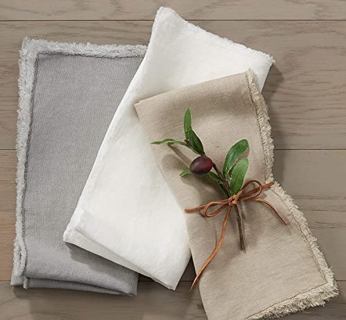 Fennco Styles Classic Stonewashed with Fringe Border 100% Linen Cloth Napkins 20" W X 20" L, Set of 4 – Soft Dinner Napkins for Banquet, Wedding, Special Events and Home Décor