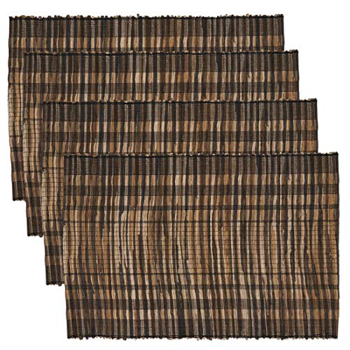 Fennco Styles Classic Striped Texture Water Hyacinth Table Runner 14 x 72 Inch - Black Table Cover for Home Décor, Dining Table, Banquets, Holiday and Special Events