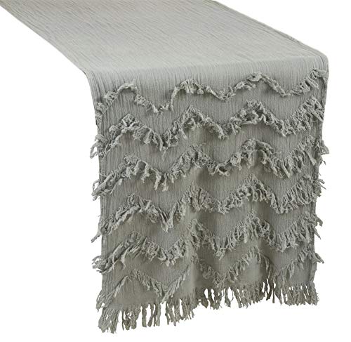 Fennco Styles Chevron Modern Cotton Rectangular Table Runner with Fringe – 16”W x 72”L Table Cover for Home Décor, Dining Table, Banquets, Holidays and Special Occasions